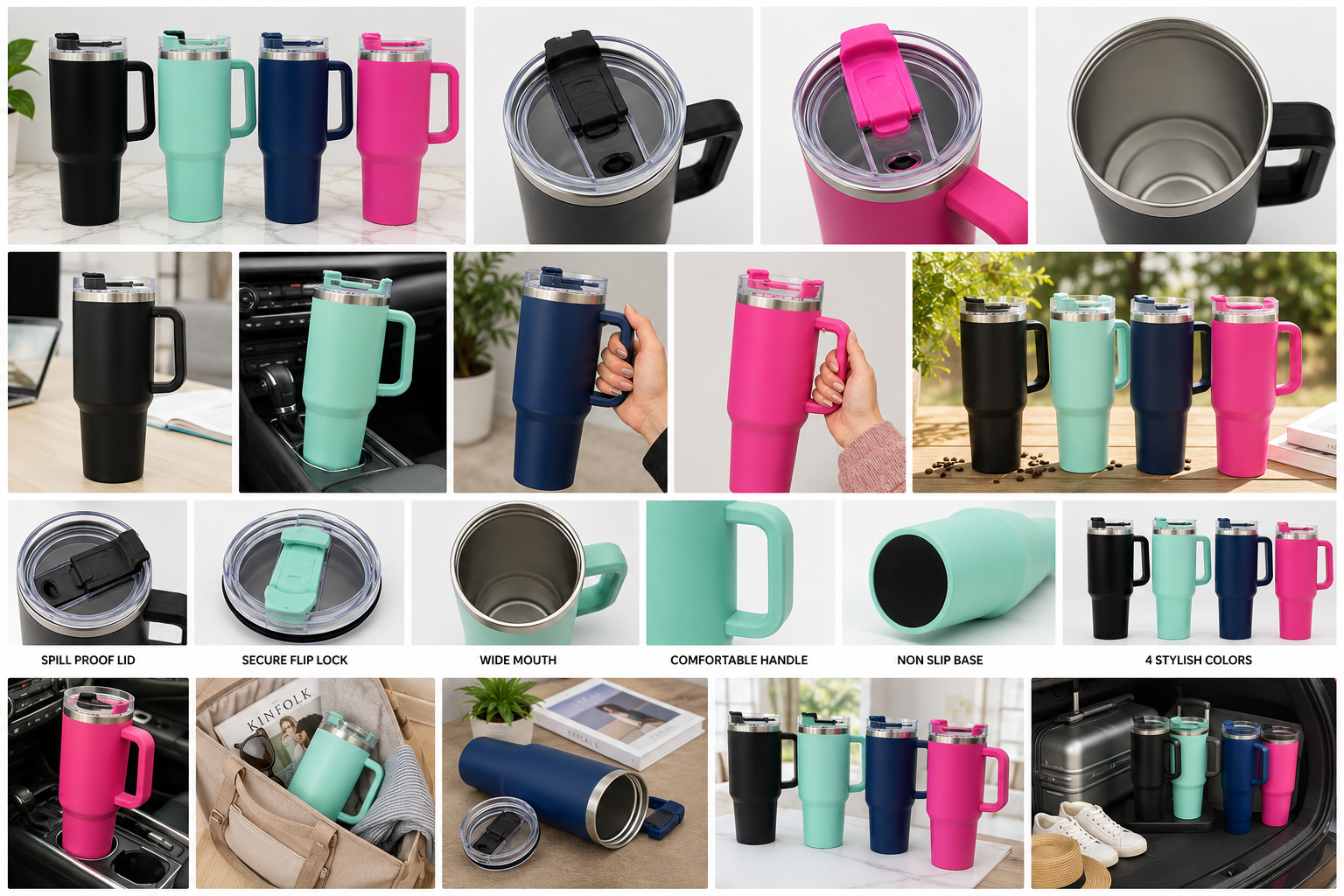 ✨🥤 40oz Premium Stainless Steel Insulated Travel Tumbler with Handle & Flip Lid 💧