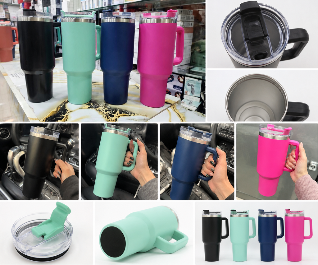 ✨🥤 40oz Premium Stainless Steel Insulated Travel Tumbler with Handle & Flip Lid 💧